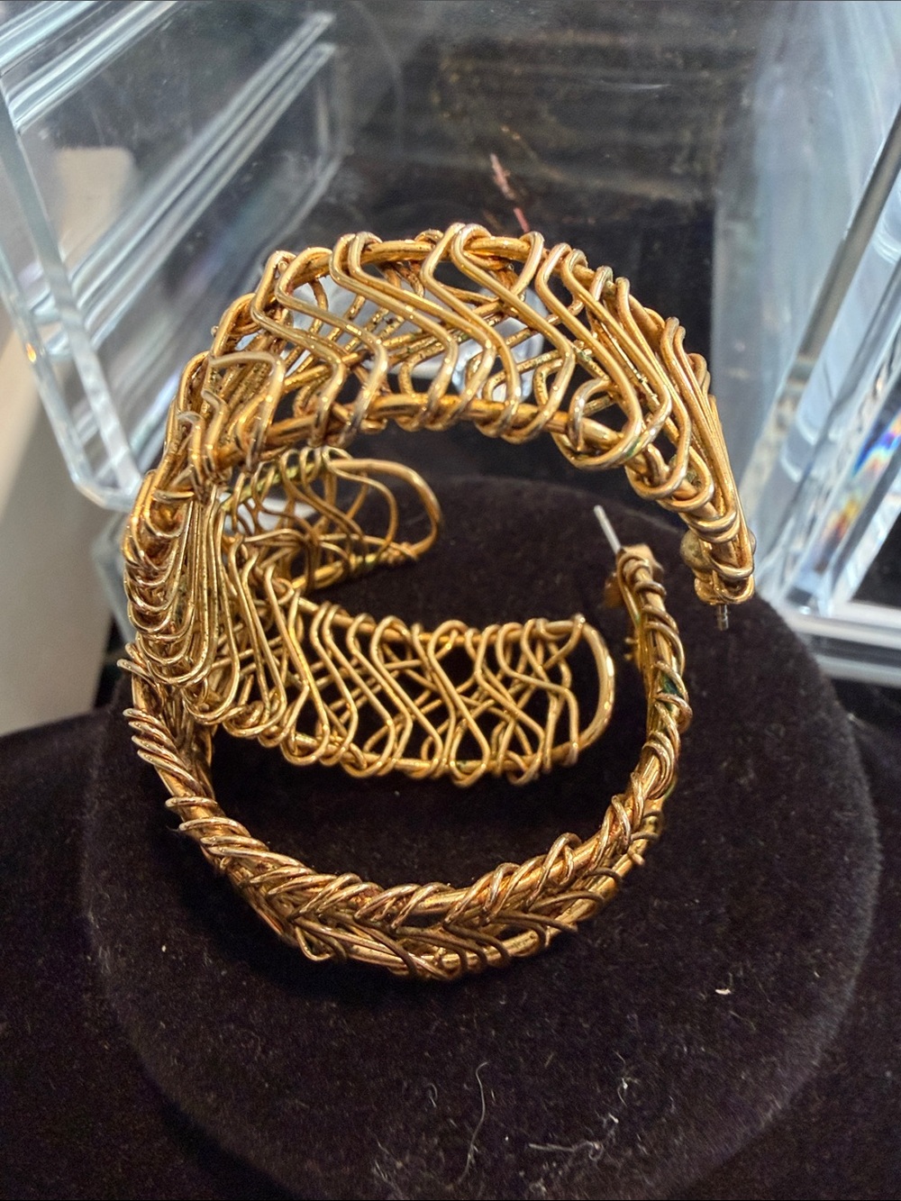 Gold Braided Wire Hoop Earrings - Unbranded
